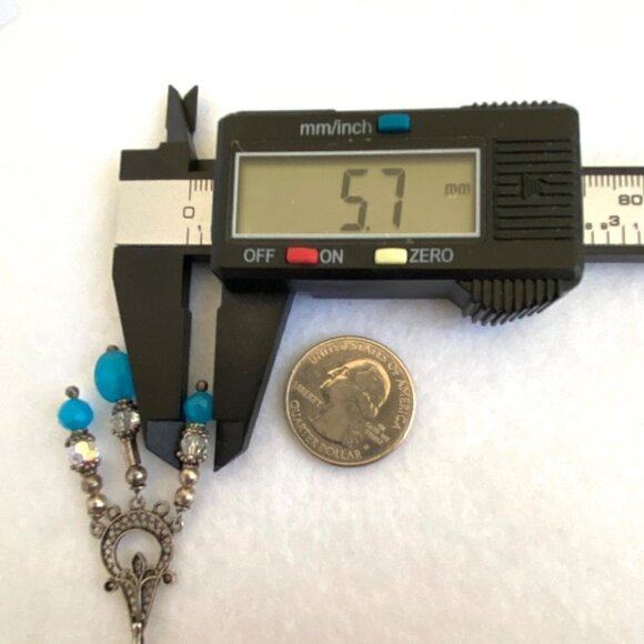 Sterling Silver 925 Blue Glass Beaded Filigree Fringe Chandelier Dangle Earrings - Picture 15 of 15